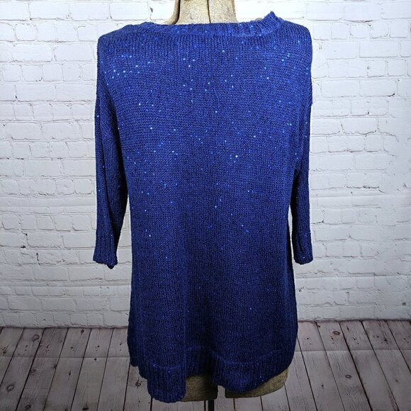 LIKE NEW a.n.a Blue Sparkly Sequin Sweater L - Picture 3 of 3